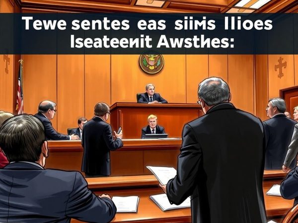 Scenă din sala de judecată cu avocați și judecător.